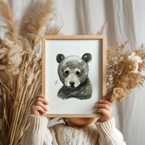 Baby Black Bear Face Print | Soft Illustration for Kids' Room | Nature-Inspired Wall Art and Calming Decor for a Cozy and Gentle Atmosphere
