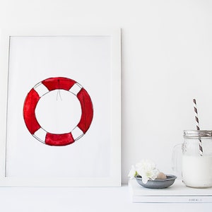 Lifebuoy print / watercolor / reproduction / minimalist style / Cynthia Paquette