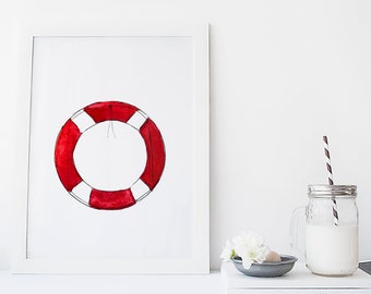 Lifebuoy print / watercolor / reproduction / minimalist style / Cynthia Paquette