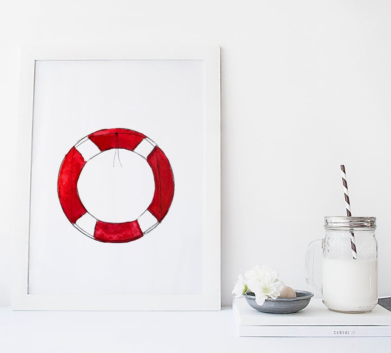 Lifebuoy print / watercolor / reproduction / minimalist style / Cynthia Paquette image 1