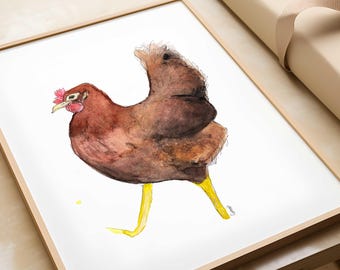 Póster de Gallina Roja | Ilustración en acuarela | Arte de pared estilo granja para habitación infantil | Descarga digital