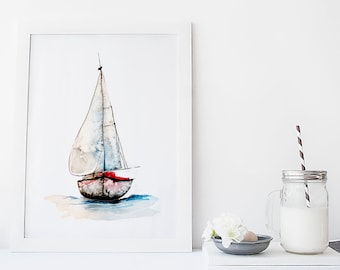 Sailing ship print / watercolor / reproduction / minimalist style / Cynthia Paquette