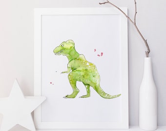 Affiche dinosaure / dino / tyrannosaure / T-Rex / fait au Québec / art / aquarelle / style minimaliste / Cynthia Paquette