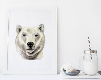 Polar bear print / watercolor / reproduction / minimalist style / Cynthia Paquette