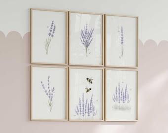 Set of 6 lavender watercolor prints | botanical wall art | nursery and kids room decor | printable nature illustration | digital download