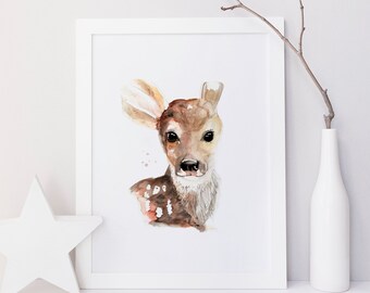 Fawn poster / animal / deer / art / watercolor / handmade / made in Quebec / art / minimalist style / Cynthia Paquette