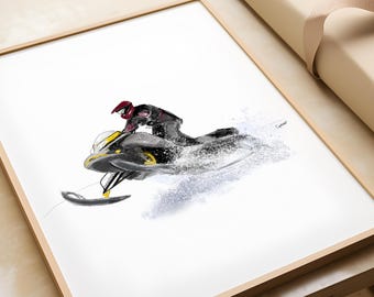 Watercolor Snowmobile Print | Winter Sports Wall Art | Kids & Home Decor | Snow Landscape Poster | Printable Illustration |  Adventure, snow