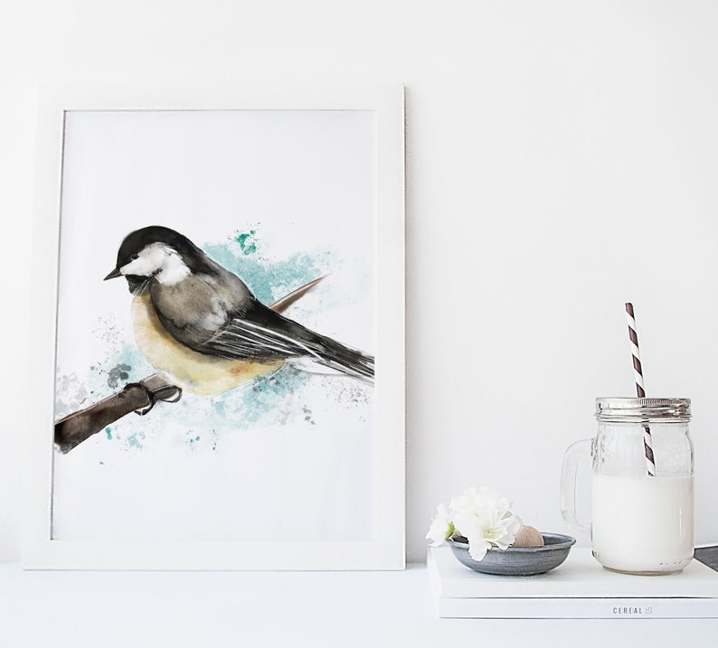 Mesange print / bird watercolor / reproduction / minimalist style / Cynthia Paquette image 1