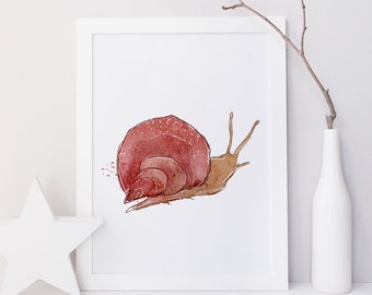 Snail print / Snail watercolor / reproduction / minimalist style / customizable