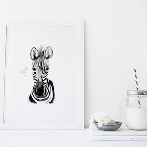 Zebra poster / animal / savanna / Africa / watercolor / handmade / made in Quebec / art / minimalist style / Cynthia Paquette image 1