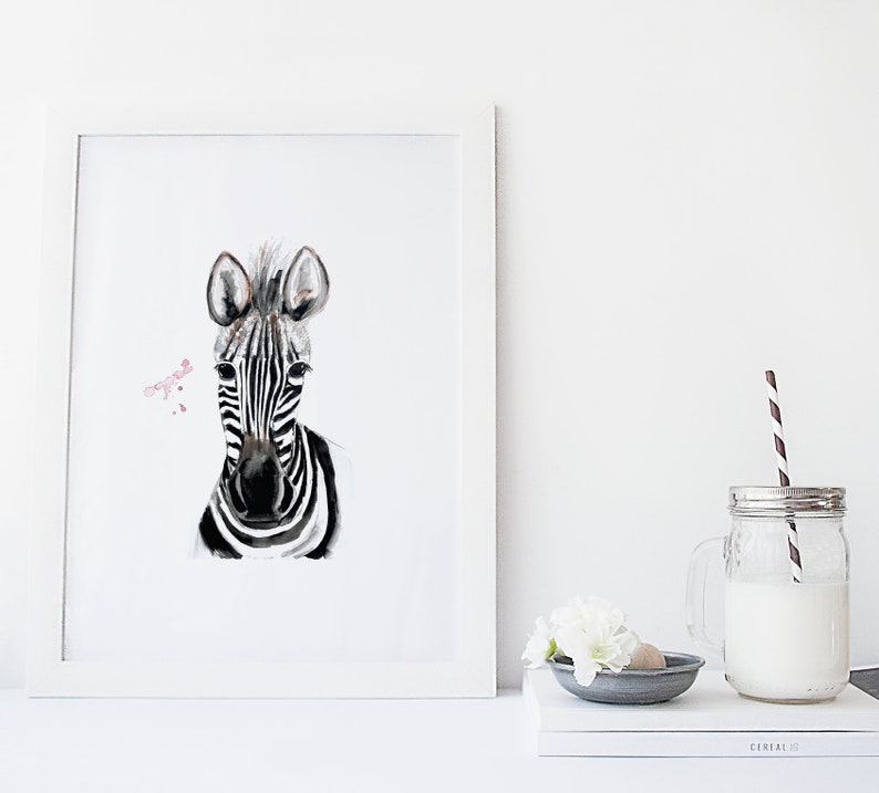 Zebra poster / animal / savanna / Africa / watercolor / handmade / made in Quebec / art / minimalist style / Cynthia Paquette image 1