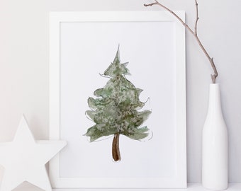 Spruce print / coniferous watercolor / reproduction / minimalist style / customizable