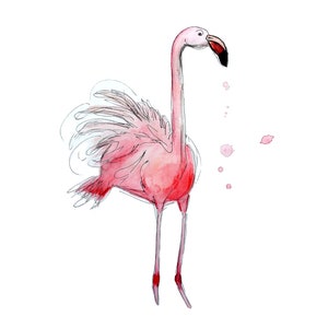 Pink flamingo print / art / watercolor / reproduction / done in Quebec / minimalist style / Cynthia Paquette image 3