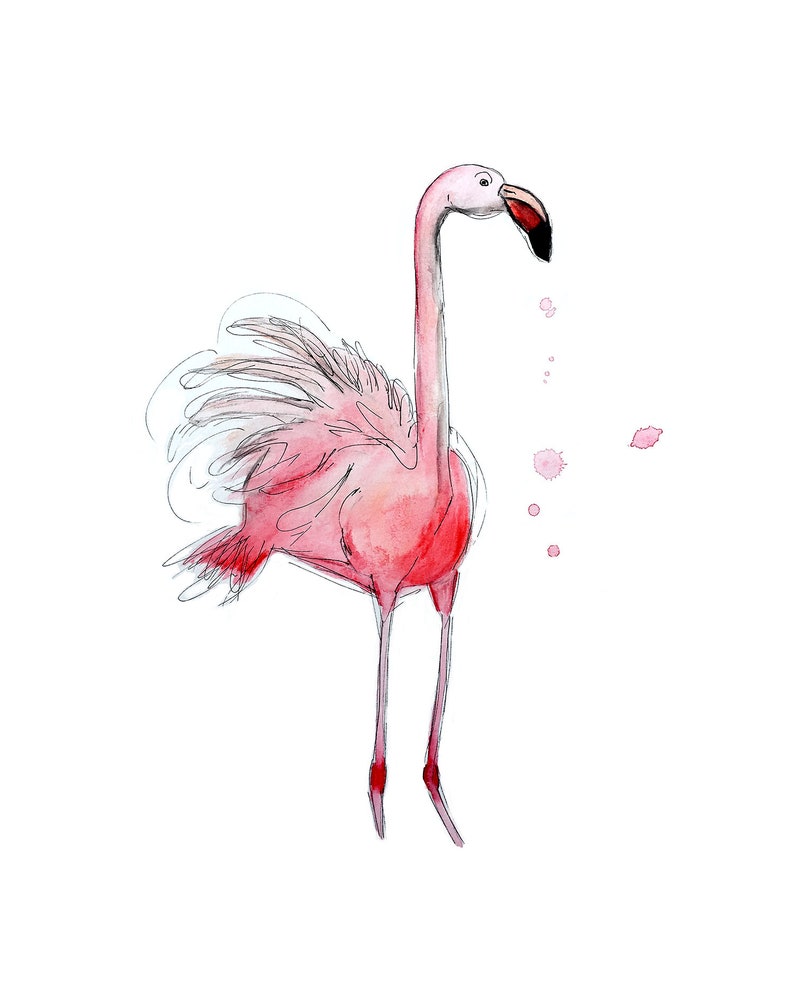 Pink flamingo print / art / watercolor / reproduction / done in Quebec / minimalist style / Cynthia Paquette image 3