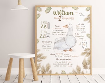 First birthday poster · First birthday board · Goose · autumn leaves · pampas · Boho · printable digital file