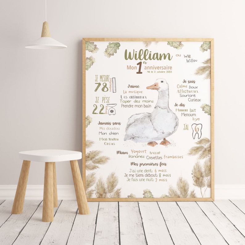 First birthday poster First birthday board Goose autumn leaves pampas Boho printable digital file image 1