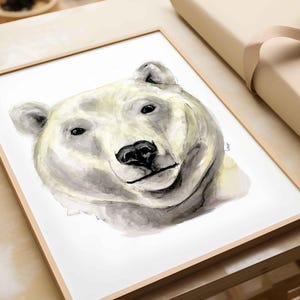 Polar Bear Face watercolor print | Arctic animal nursery wall art for baby | Polar bear nursery decor art print | Instant Download