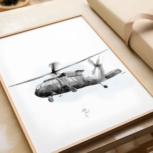 Blackhawk helicopter print | nursery and kids room decor | aviation wall art | Army | printable illustration | digital download