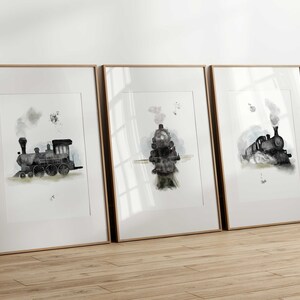 Set of 3 vintage train nursery print / Train nursery decor / Vintage train wall art / Travel boy nursery wall art / Steam train picture image 4