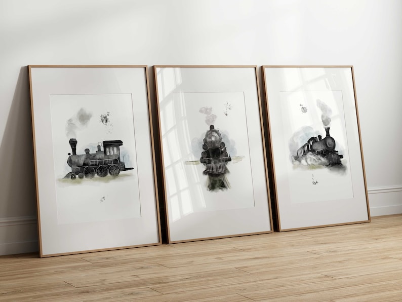 Set of 3 vintage train nursery print / Train nursery decor / Vintage train wall art / Travel boy nursery wall art / Steam train picture image 4