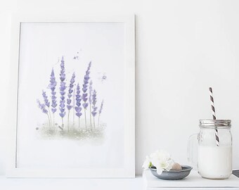 Lavender print / Lavender illustration / Flowers / watercolor / reproduction / minimalist style / Cynthia Paquette