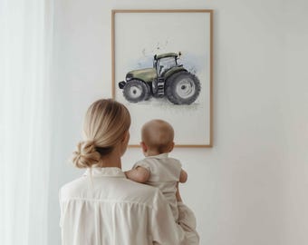 Traktor-Poster | Kinderzimmerdeko | Farbauswahl | Olivgrün, Graubeige, Türkis, Rot, Blau, Grün | Landhausstil