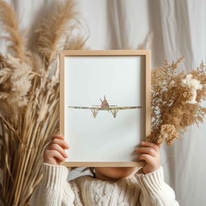 Affiche avion biplan vintage | Art mural carte du monde pour chambre bébé | Décor enfant thème voyage et aventure aérienne | Numérique