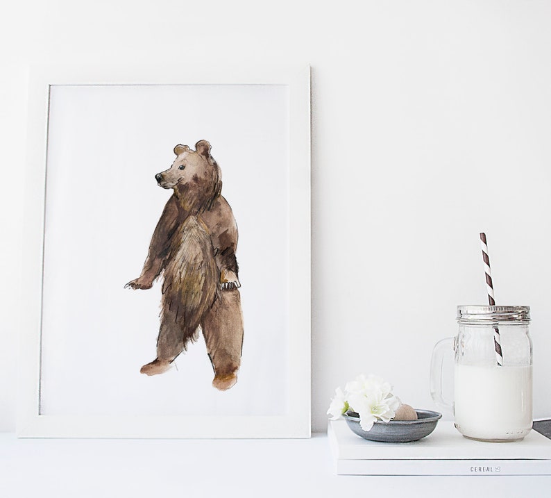 Bear print / animal / nursery / watercolor / handmade / made in Quebec / minimalist style / Cynthia Paquette image 1