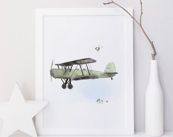 Vintage airplane wall art for children's room / retro biplane airplane / Airco DH4 airplane / Boy's bedroom decor poster / playroom