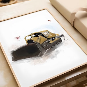 Bulldozer print | vehicle illustration | kids&#39; room decor, boys | digital download | construction truck art print