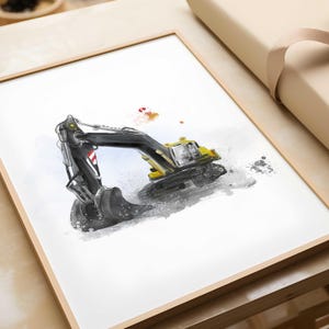 Watercolor Excavator Print | Construction Vehicle Wall Art | Nursery & kids room decor, boys room | Playroom Printable Poster
