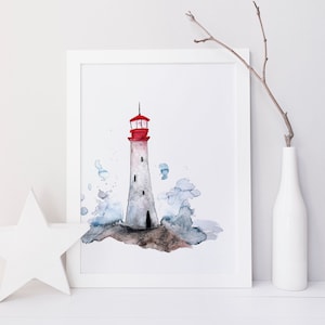 Lighthouse print / watercolor / reproduction / minimalist style / Cynthia Paquette image 1