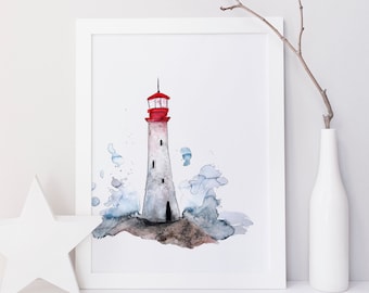 Lighthouse print / watercolor / reproduction / minimalist style / Cynthia Paquette