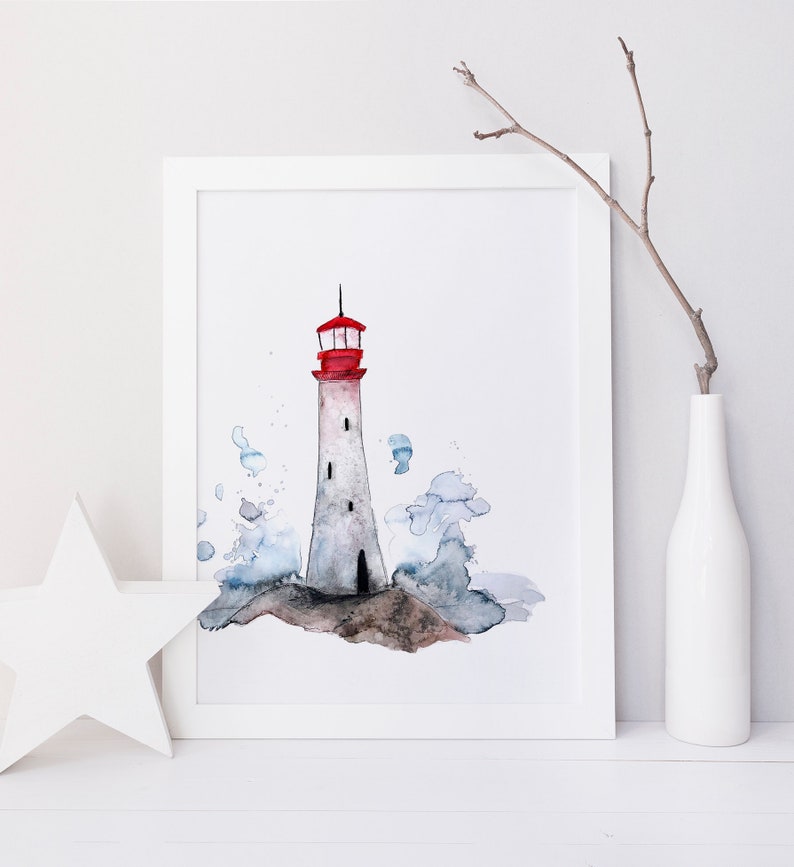 Lighthouse print / watercolor / reproduction / minimalist style / Cynthia Paquette image 1