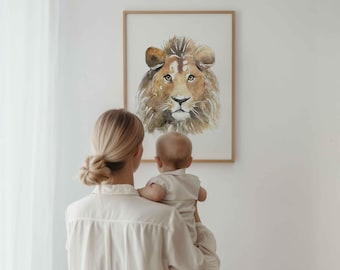 Printed Lion Wall Art | Watercolor Illustration | Safari Nursery Decor | Jungle Animal Poster for Baby or Kids Room
