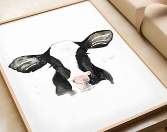 手に抱かれた茶色の子牛のプリント、小さな子牛の保育園の壁掛けアート