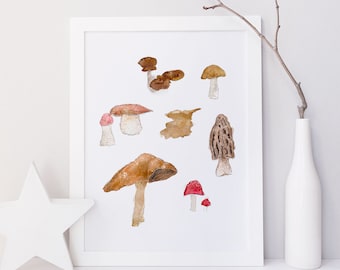 Mushrooms print / Mushrooms watercolor / reproduction / minimalist style / customizable