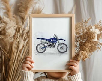 Cartel de motocross azul | Arte de pared de deportes extremos | Decoración de habitaciones de bebés y niños | Ilustración imprimible | Descarga digital