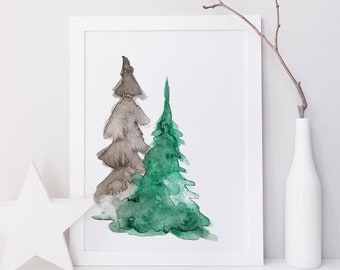 Pine print / fir watercolor / reproduction / minimalist style / customizable