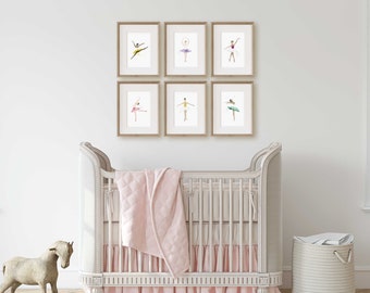 Ballerina Printable Art Set - 6 Ballerina Watercolors - Ballerina Babies and Girls Room Decor - Digital Files