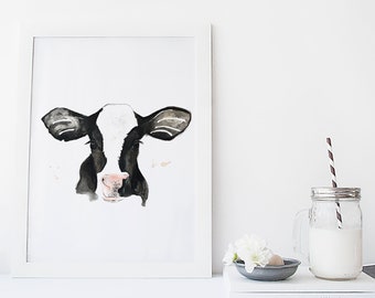 Baby cow print / watercolor / reproduction / minimalist style / Cynthia Paquette