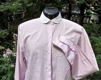 1970s Pink Striped Blouse with White Collar Vintage Retro