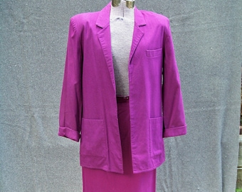 1980s Mauve Blazer & Skirt 2 Piece Suit Silk Vintage Retro Boyfriend Jacket