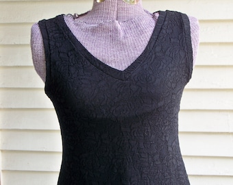 Black Lace Stretchy Tank Top Evening Vintage Retro