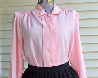 1980s Pale Pink Polyester Collar Blouse Vintage Romantic Retro