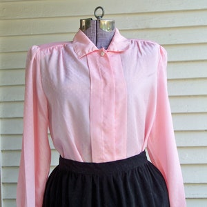 1980s Pale Pink Polyester Collar Blouse Vintage Romantic Retro