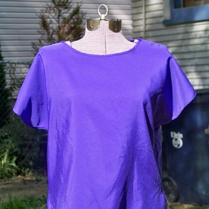 1980s Purple Silk Short Sleeve Shell Vintage Retro