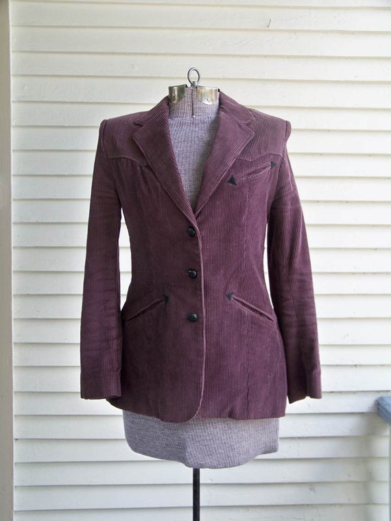 1990s Dark Wine Cordoroy Western Style Jacket Vintage Blazer Etsy