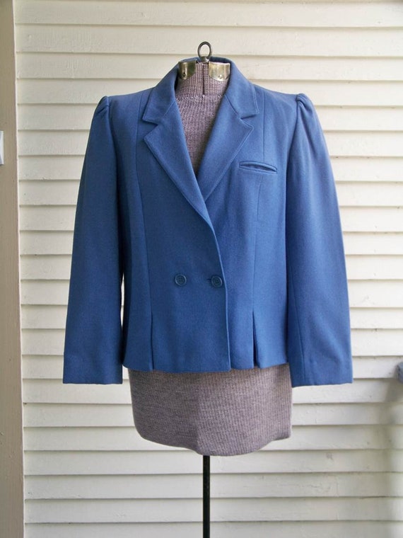 1990s Medium Blue Double Breasted Wool Blend Short Jacket