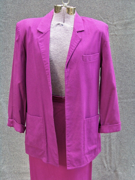 1980s Mauve Blazer & Skirt 2 Piece Suit Silk Vint… - image 2